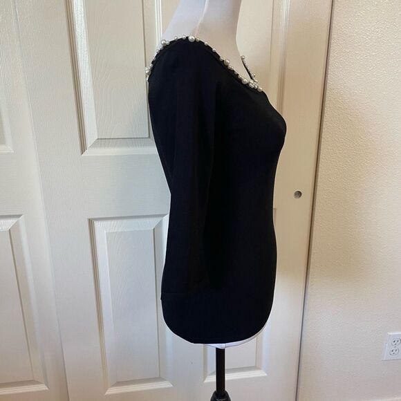 Anne Fontaine Primera Top Black Off The Shoulder Sweater With Pearls Size 38 (US - Picture 4 of 12
